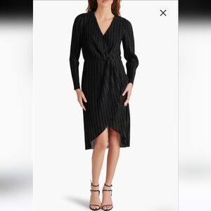Steve Madden Dress M NWT Black Crinkle Metallic Long Sleeve Evening Old Money